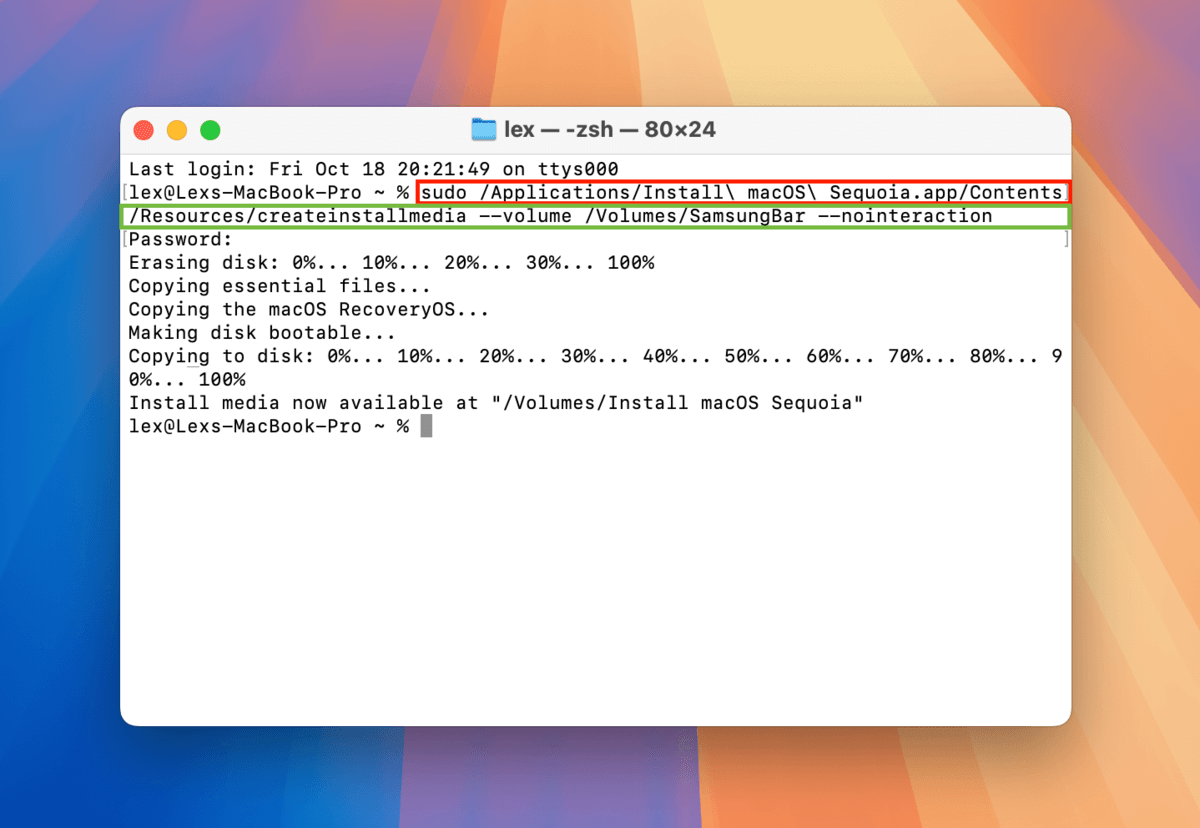 Terminal command to create a USB macOS installer