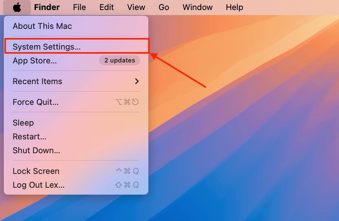 System Settings button in the Apple menu