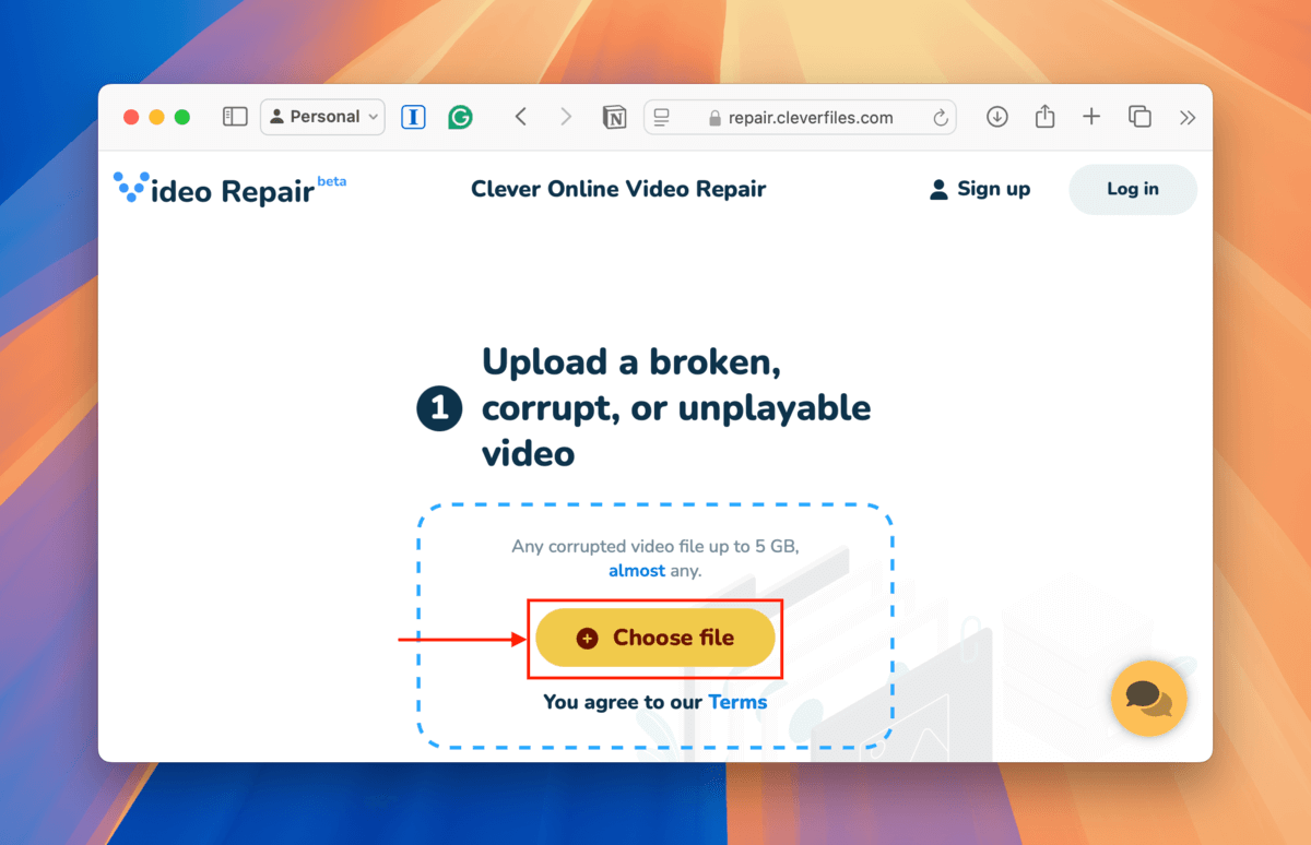 Check File button in the Clever Online Video Repair website