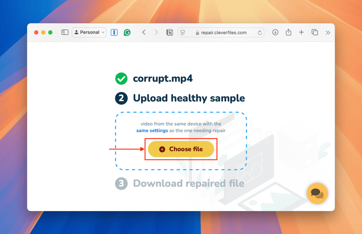 Clever Online Video Repair Choose file button