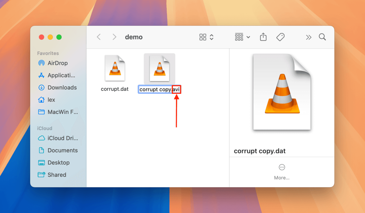 Replacing the extension of a dat file in Finder
