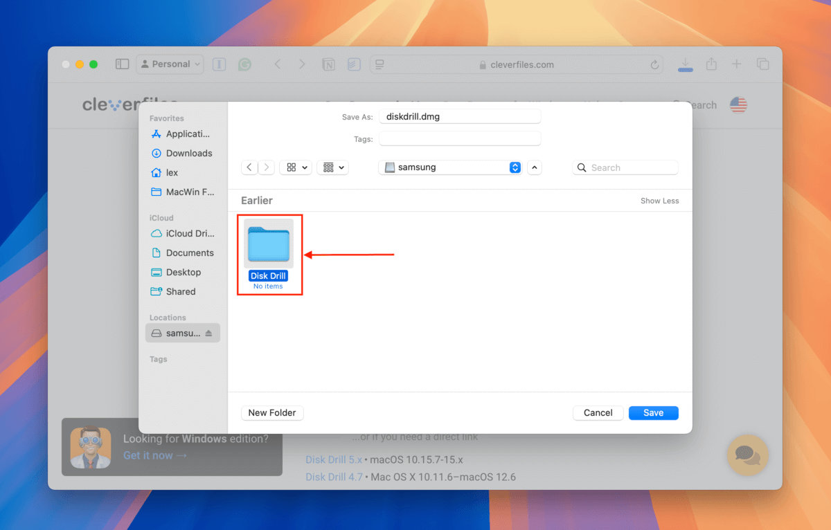 Saving Disk Drill's installer in an external drive