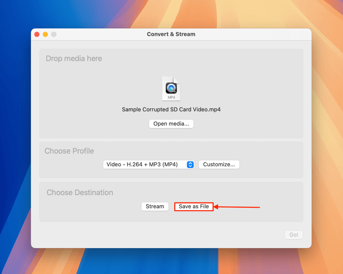 Save as File button in VLC's conversion window