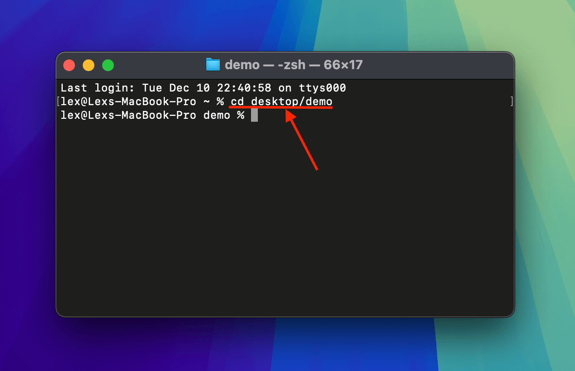 Change Directory command in the Terminal app