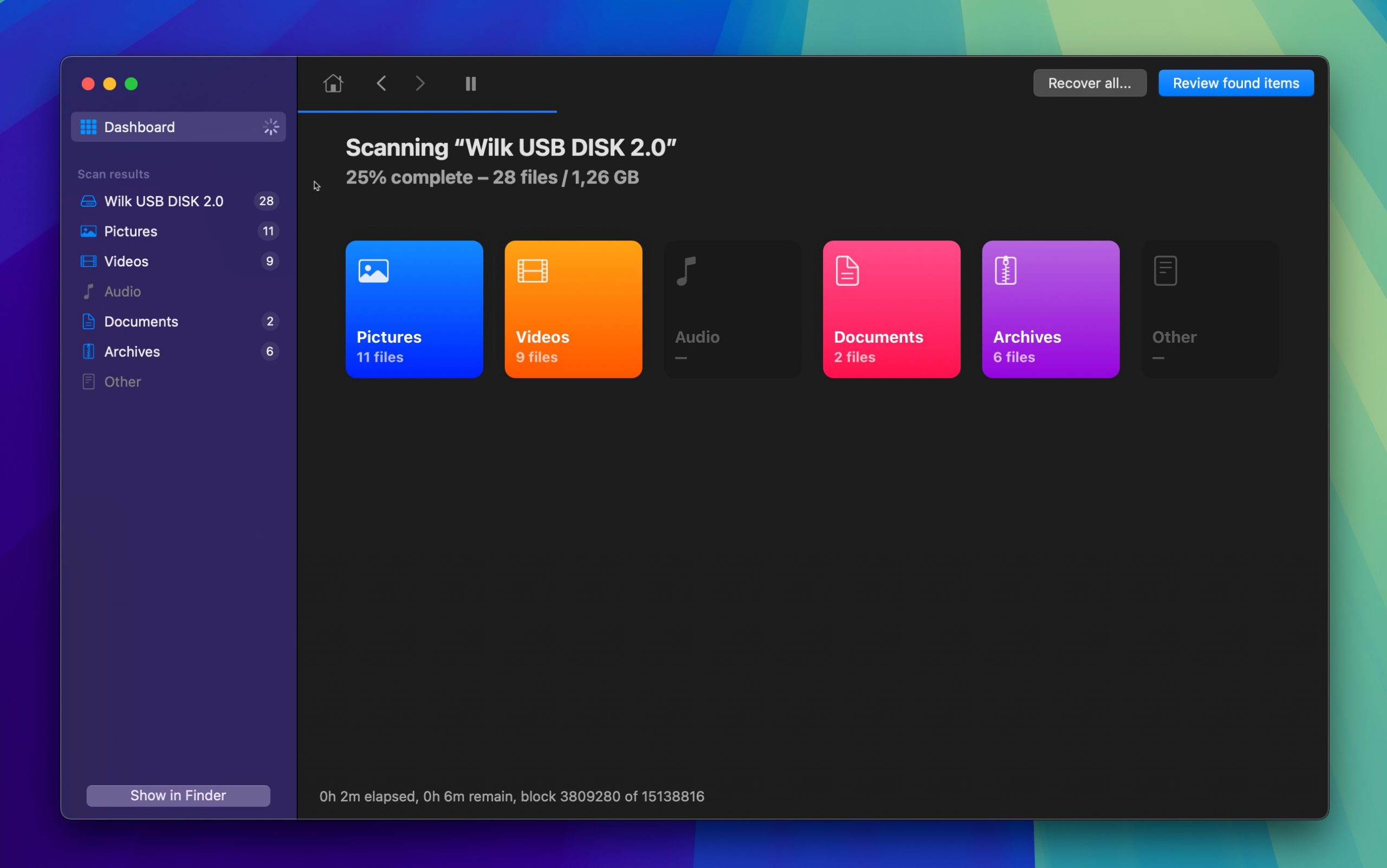 disk drill scanning dark mode