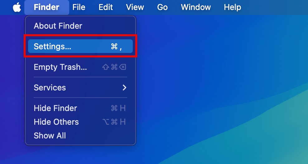 finder settings menu