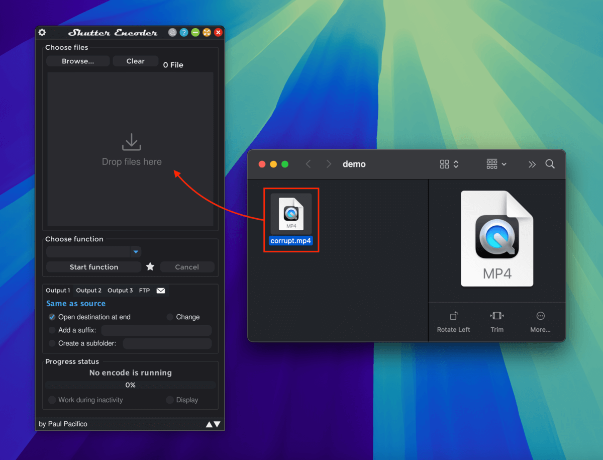 Dragging a file into Shutter Encoder