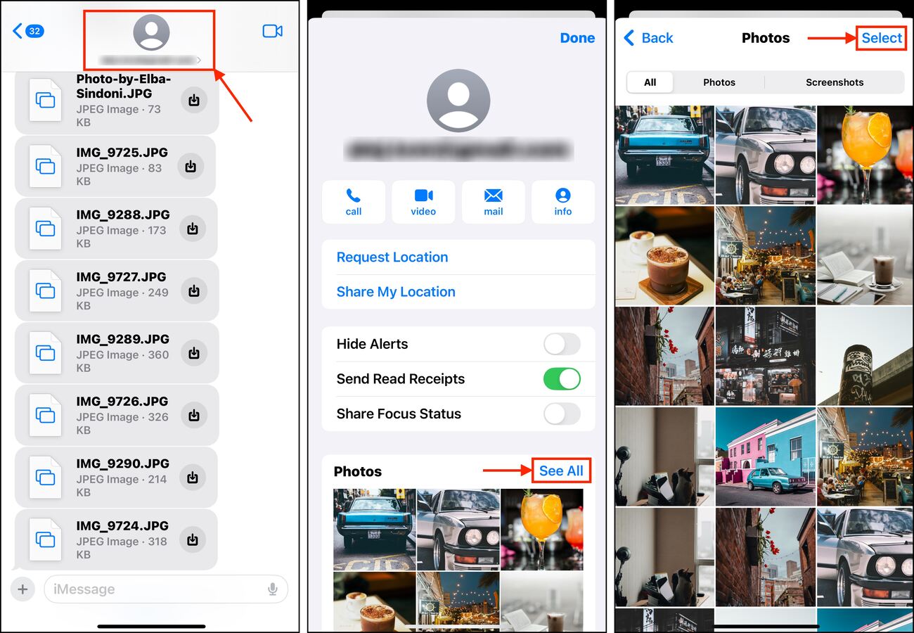 Viewing message attachments in a specific conversation