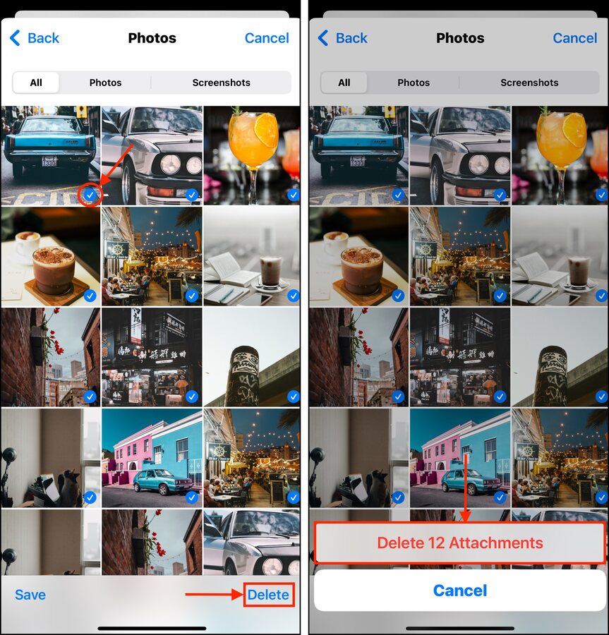 Confirming the deletion of multiple message attachments