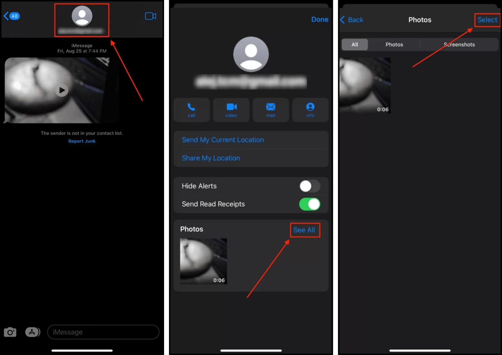 Viewing and selecting video attachments in the iPhone Messaging app