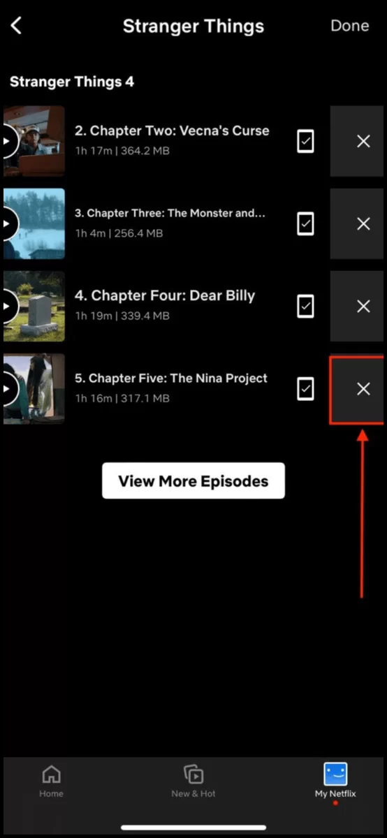 Deleting a show episode in in Netflix on an iPhone
