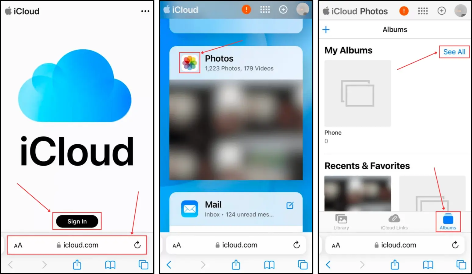Reviewing albums in iCloud on an iPhone
