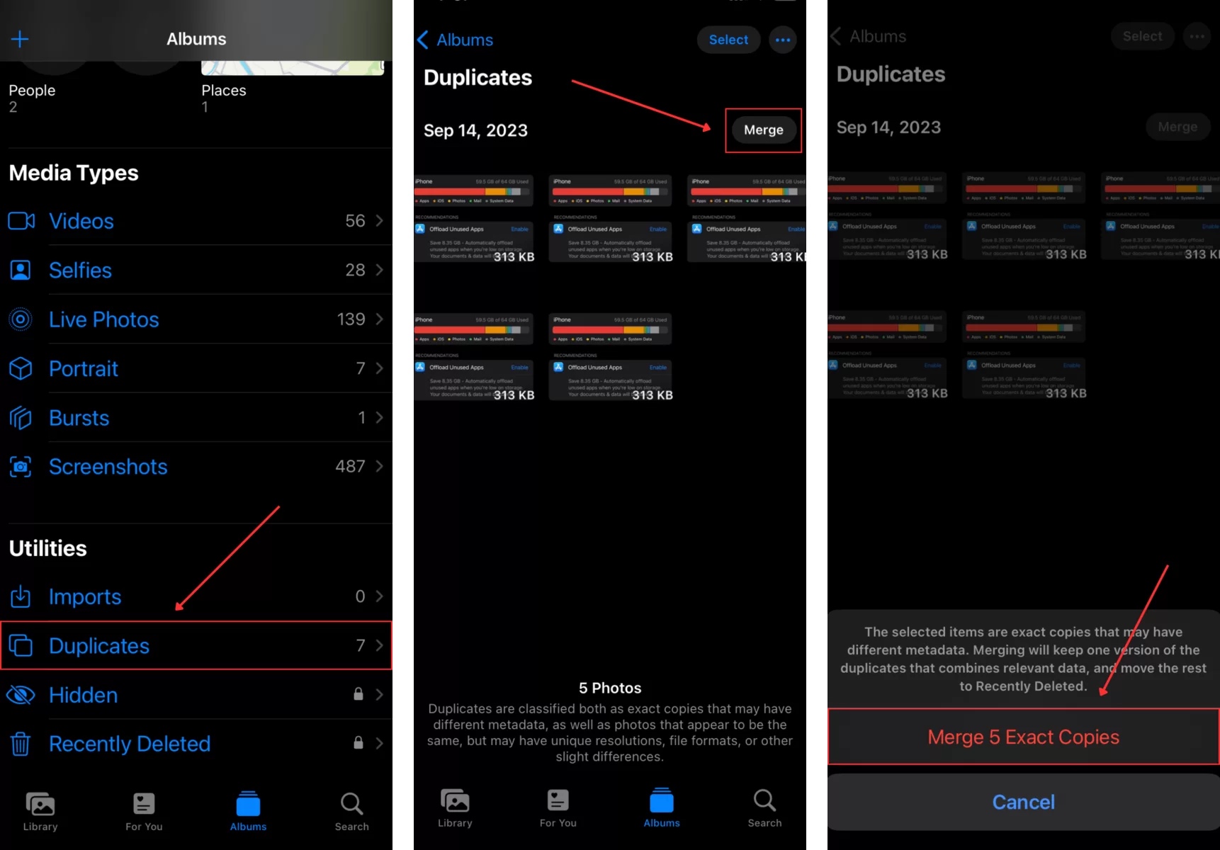 Merging duplicates in the Photos app on iPhone