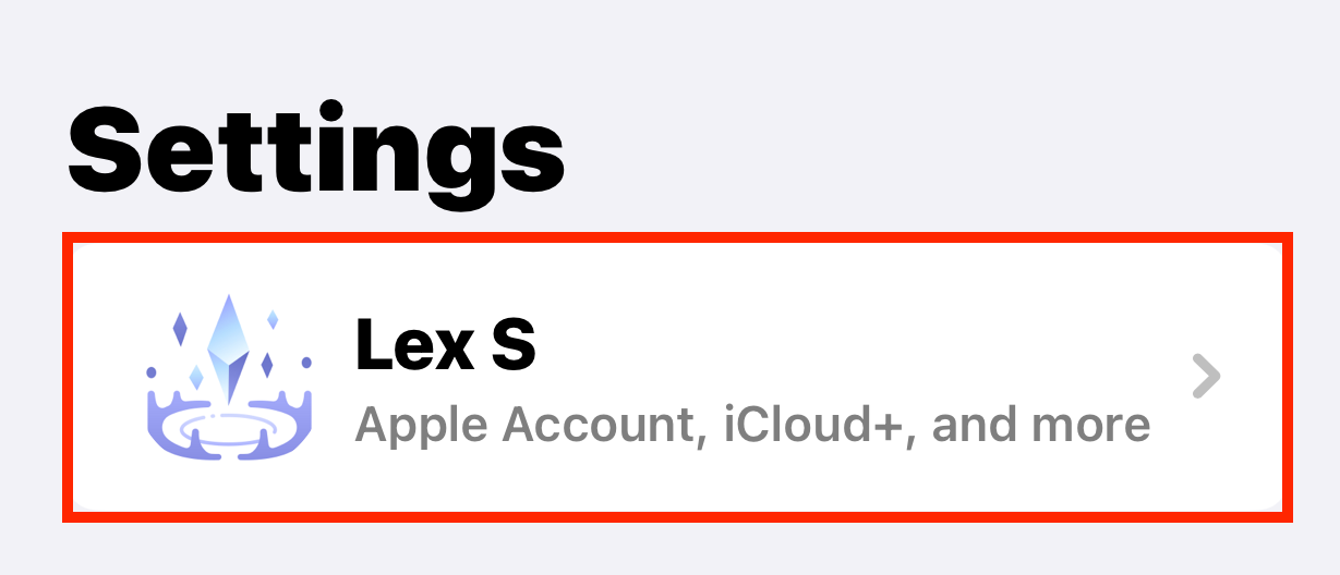 Apple ID button in the Settings menu