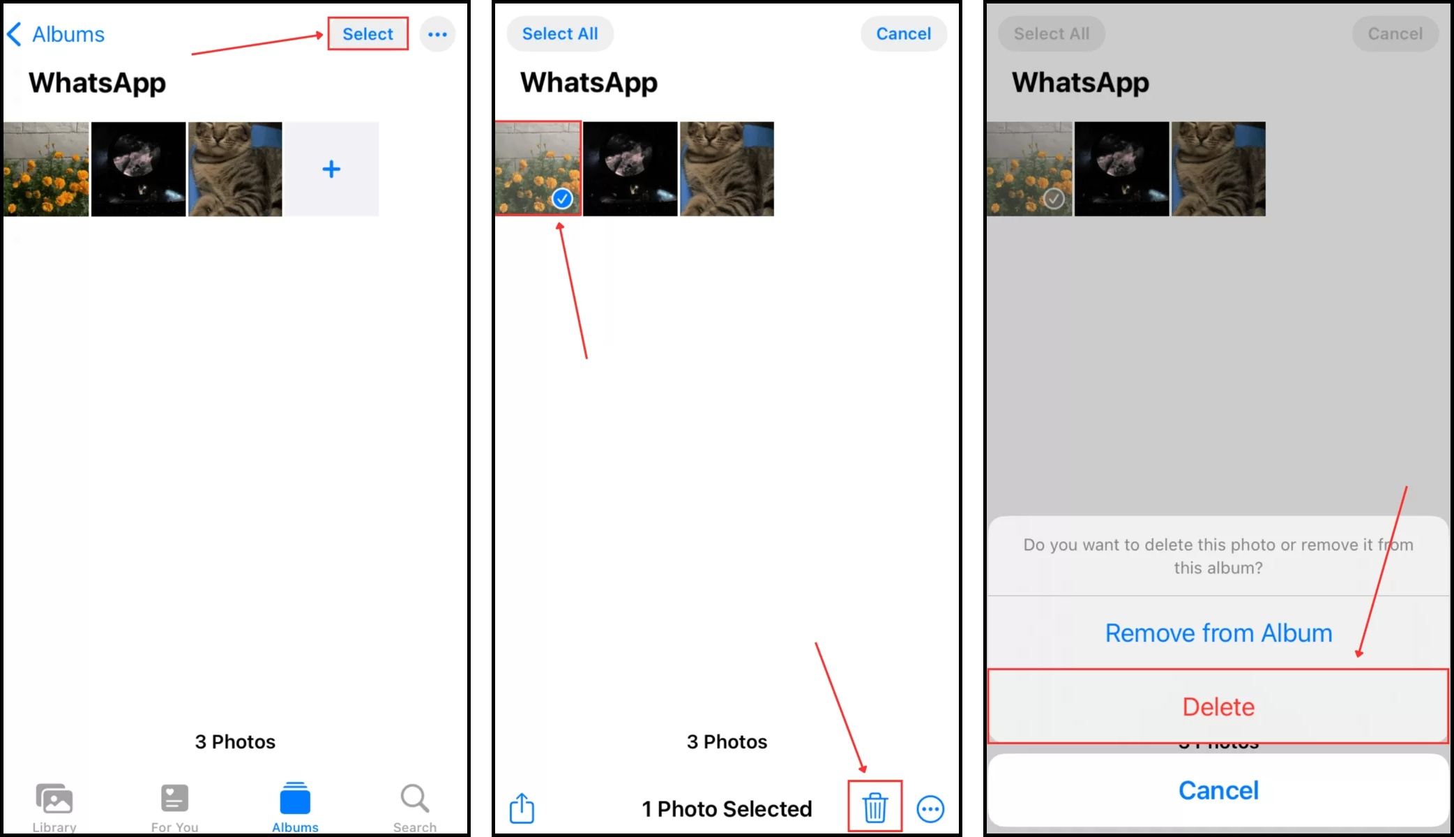 deleting whatsapp photo in Photos App