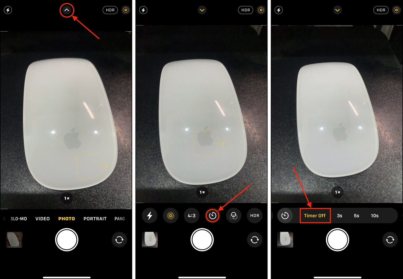 Disabling the timer feature on the iPhone camera