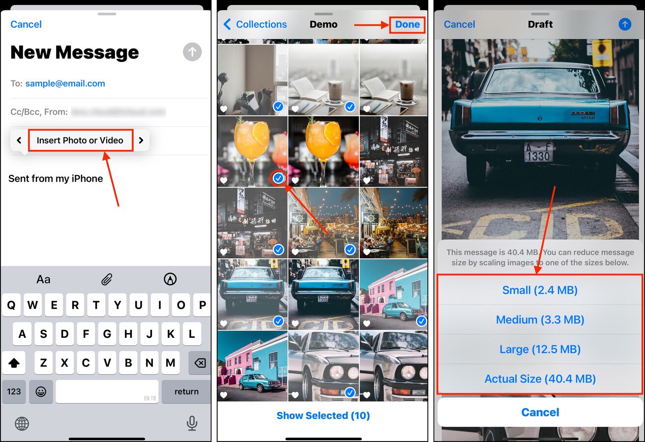 Sending compressed photos on Apple Mail