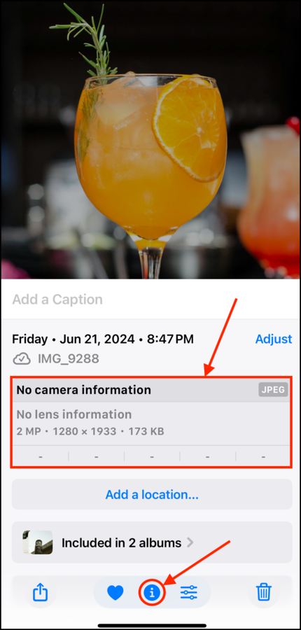 Info button on an iPhone photo