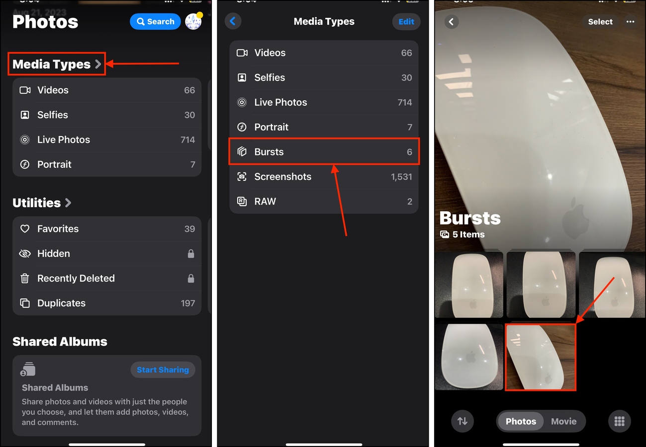 Reviewing Burst photos in the Photos app