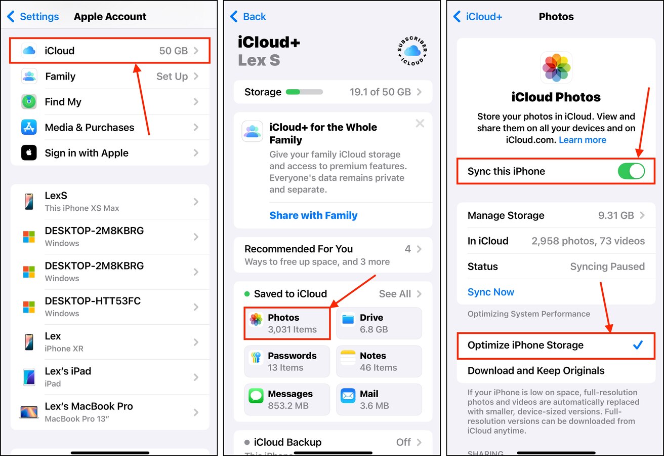 Setting iCloud photo settings on an iPhone