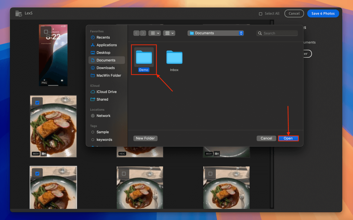 destination folder selection in Adobe Lightroom