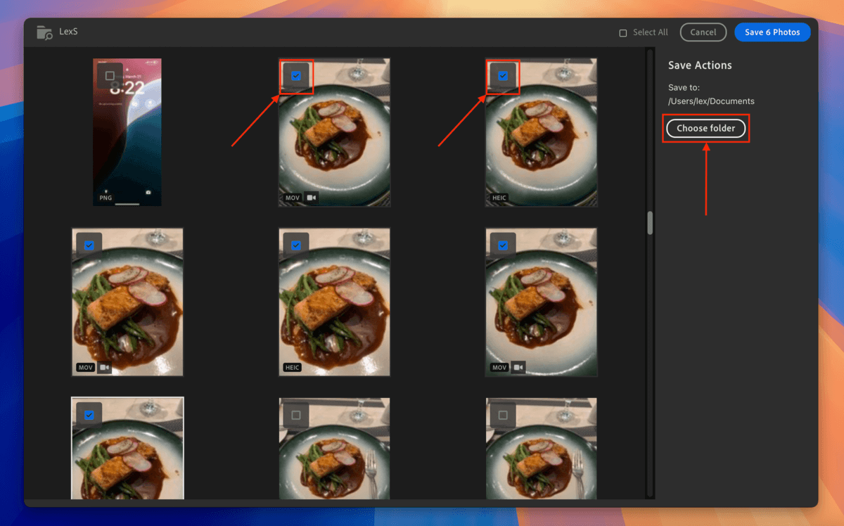 photo and folder selection in Adobe Lightroom