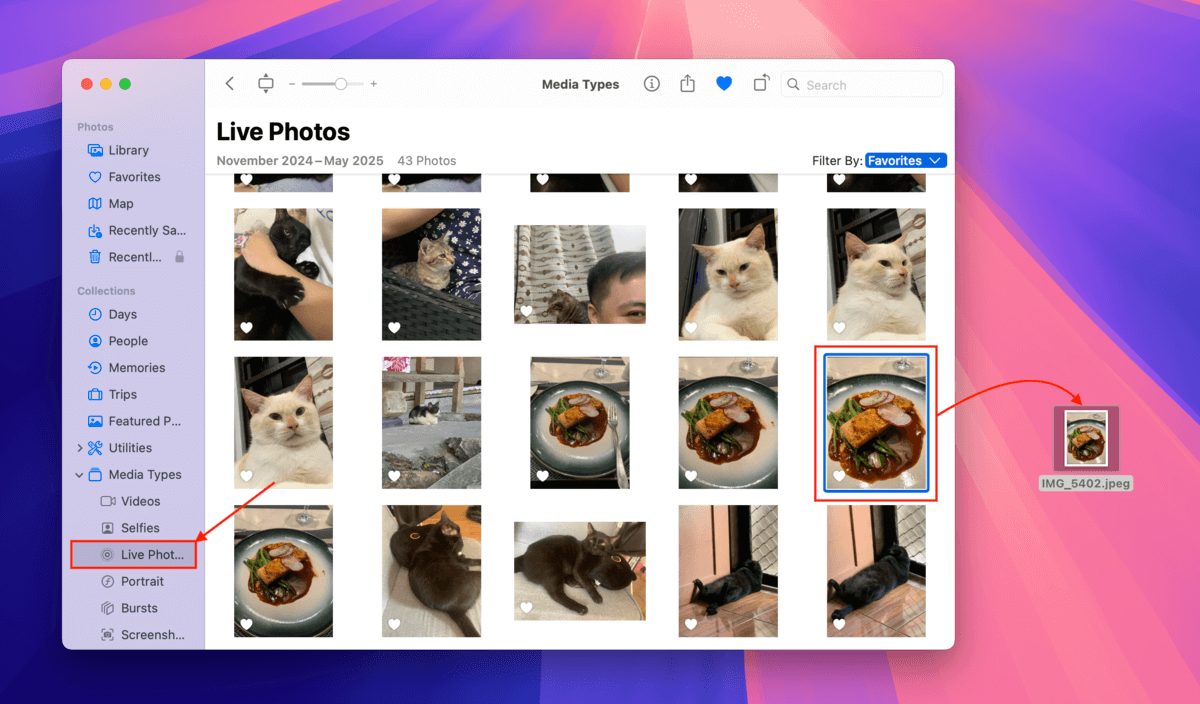 Exporting live photos in Photos App to Mac desktop