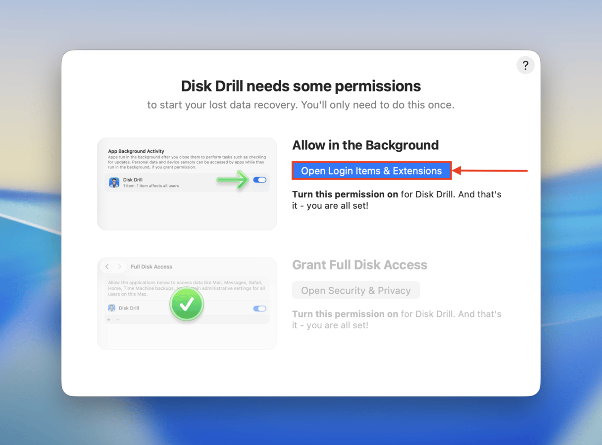 Disk Drill permissions wizard