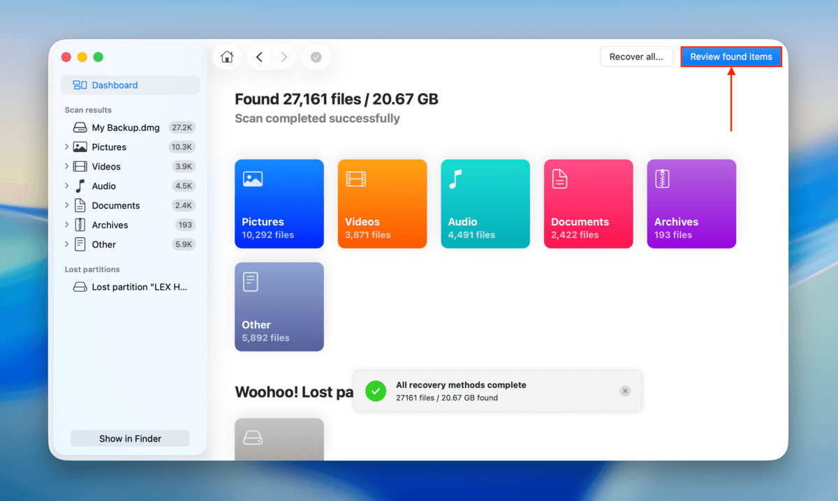 scan results in disk drill