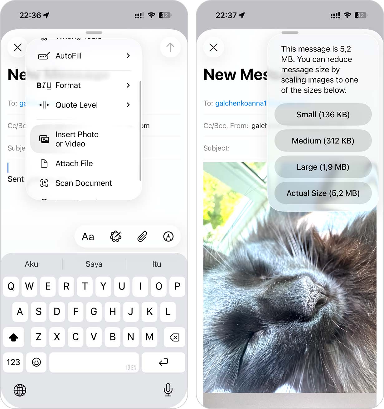 compress photo in mail app